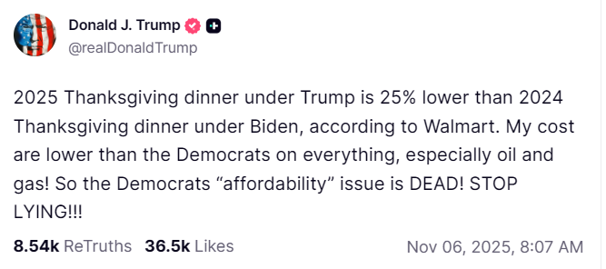 President Trump Misinforms America on Thanksgiving Prices