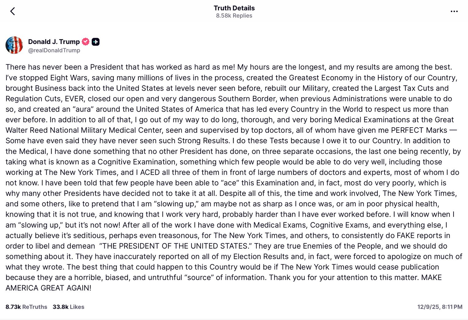 Trump Explains His Health