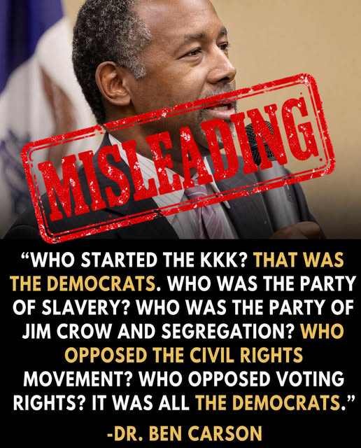 Fact Check: Ben Carson Meme About Democrats, the KKK, Slavery, Jim Crow, and Civil Rights